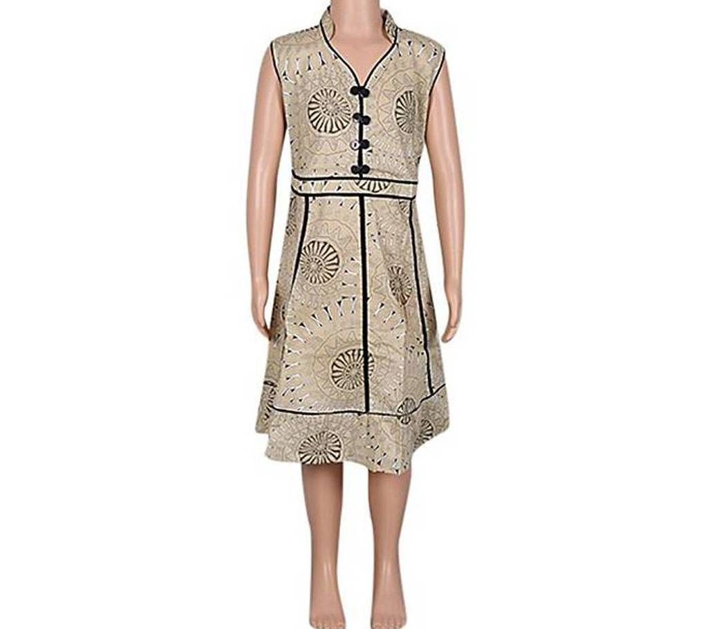 Peach and Black Cotton Frock For Girls