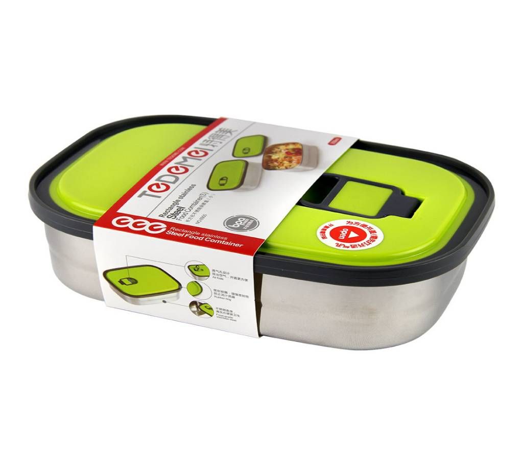 Tedemei Rectangle Stainless Steel Food Container Green Lunch Box