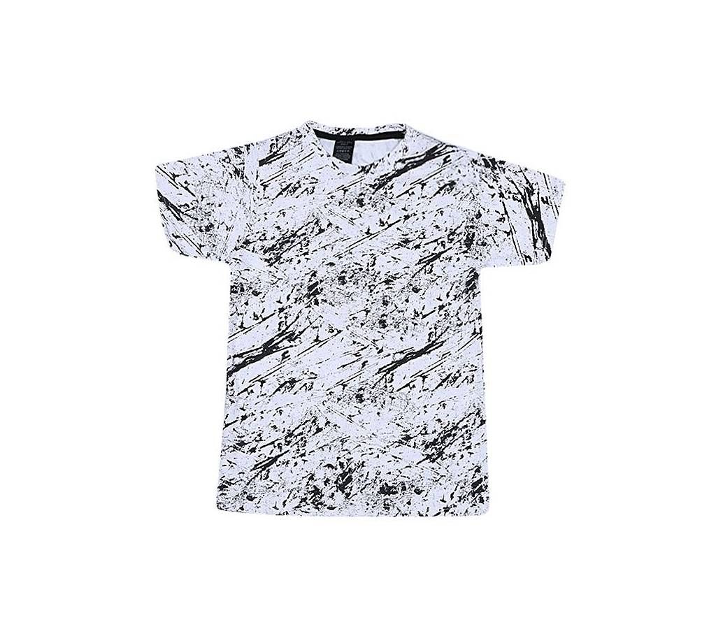 White and Black Cotton Short Sleeve Tshirt For Boys