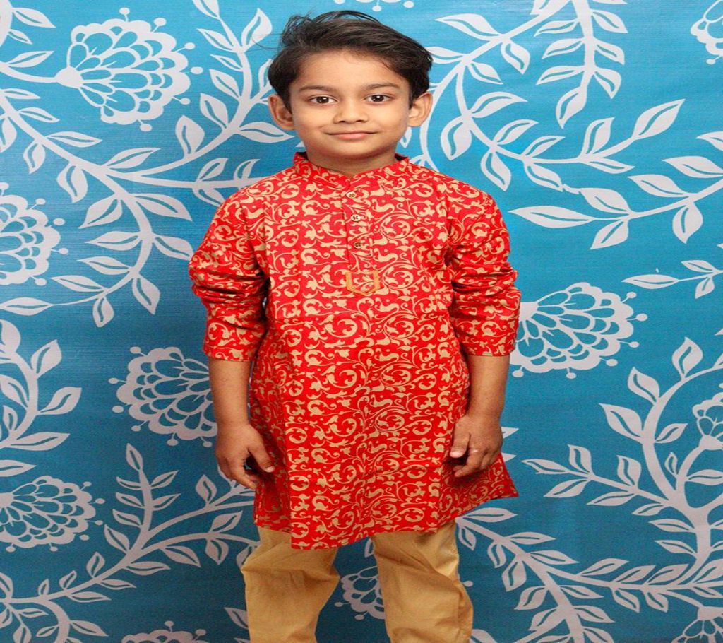 Kids Panjabi Payjama Set - KPL 08 - Maroon with Golden Design
