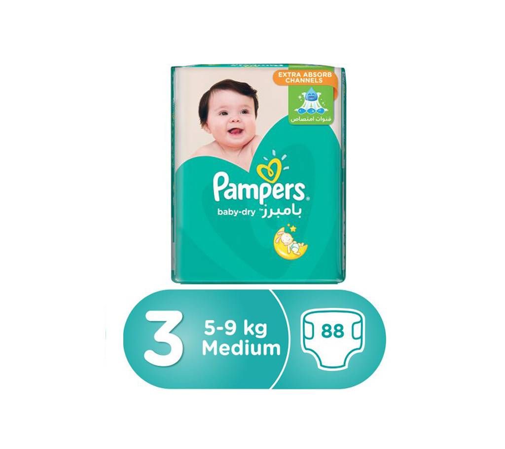 Pampers Active Baby-Dry Diapers, Size-3, 5-9kg, 88 Pcs