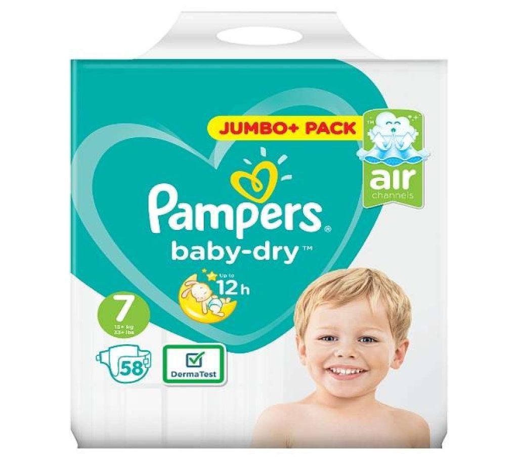 Pampers Jumbo Baby Dry-7(Taped) (15+)kg, 58pcs(UK)