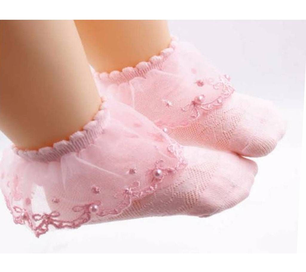 Cotton Lace Pearl Soft Breathable sock For Girls