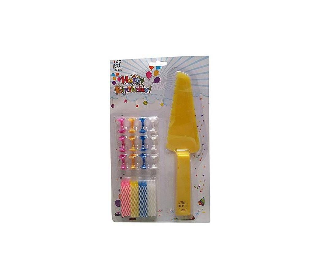 Happy Birthday Candles & Cake Cutter - Multi-color