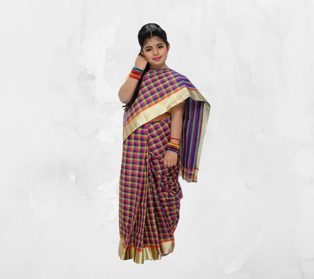 Kids Cotton Check Sharee 10 hat Without Blouse