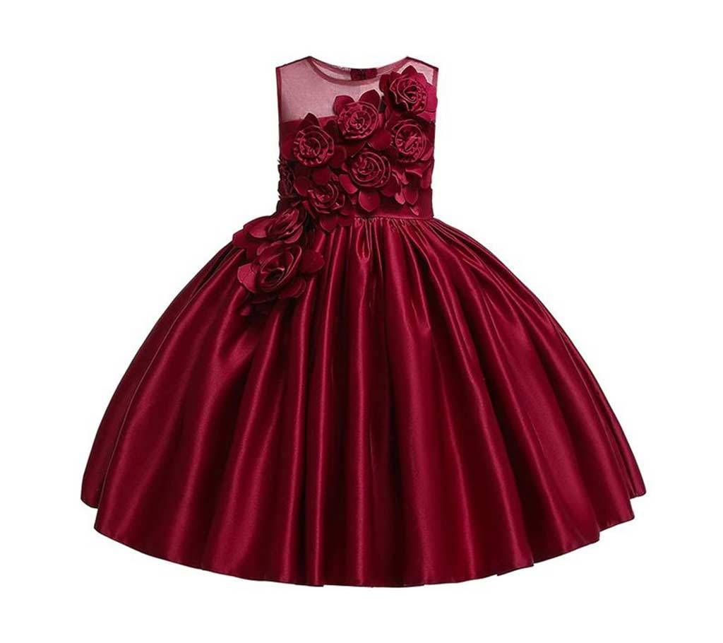 Girls Princess  Party Dresses(Merun)