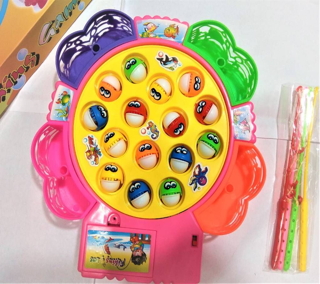 Electronic Fishing Toy Game Musical Rotating Plastic Fish Toy Colorful 1 5Fish 4 Fishing Rods Parent-Child Tool Funny Kid Game