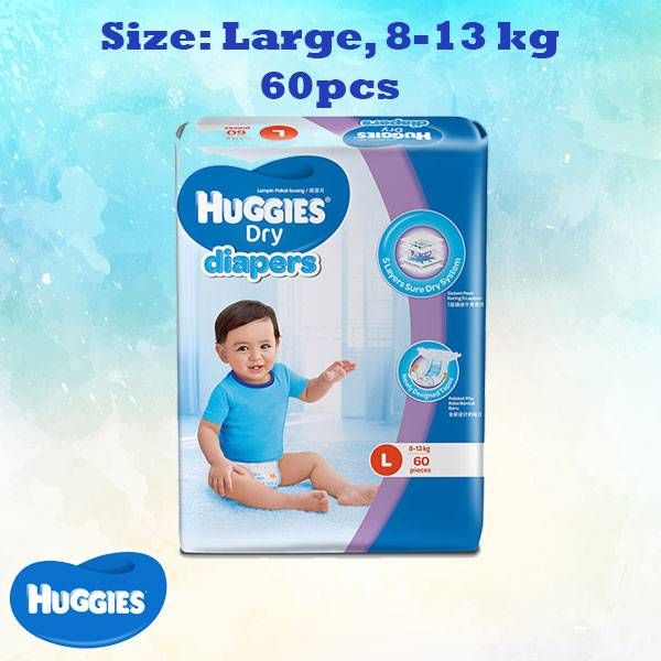 Huggies Dry Diapers,L,8-13kg,60pcs