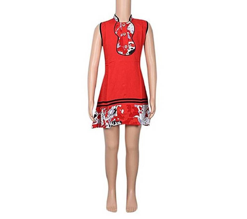 Black and Red Linen Frock For Girls
