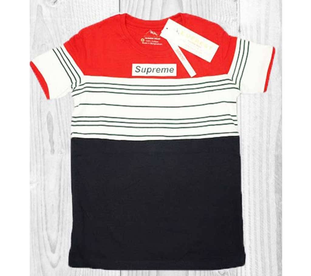 Multicolored Cotton Short Sleeve Kids Striped T-Shirt For Boys