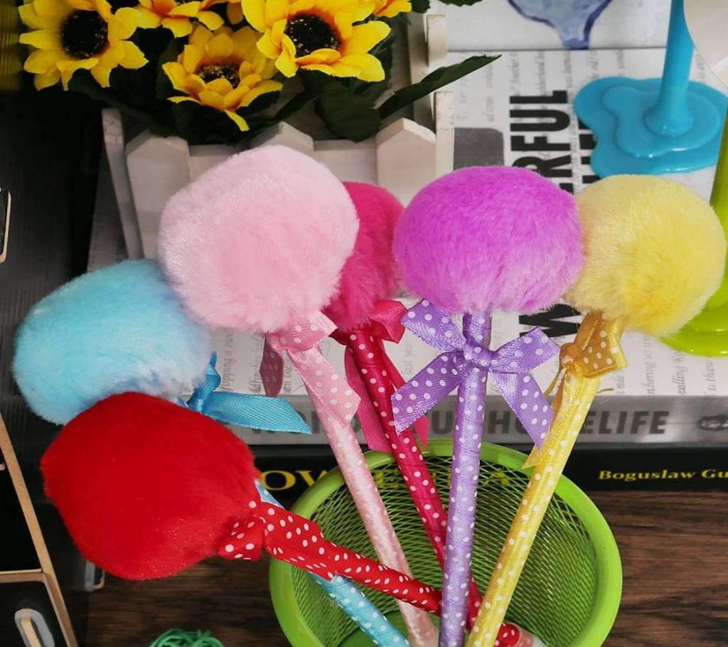Bow Plush Fur Ball Pen For Kids