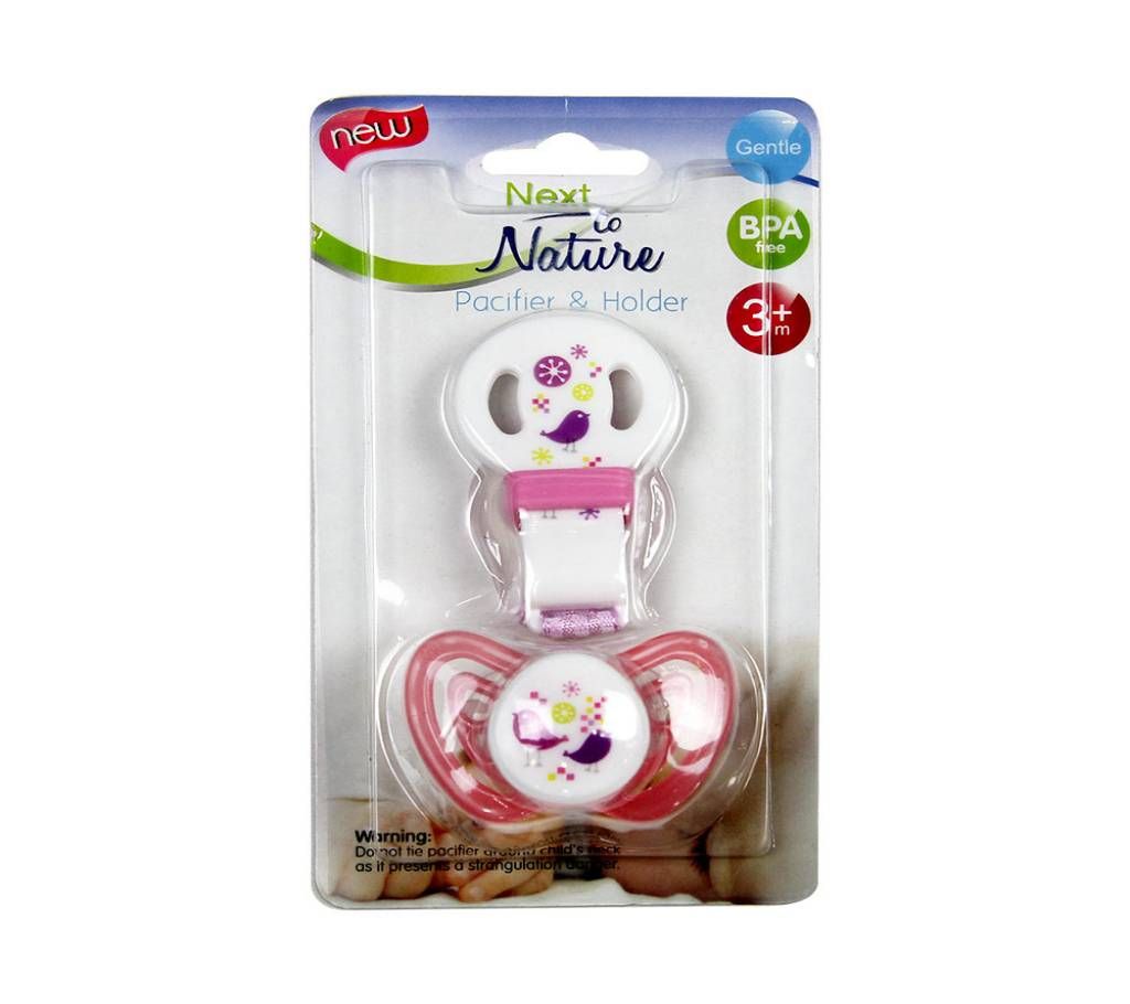 Next to Nature Pink Bird Pacifier and Holder