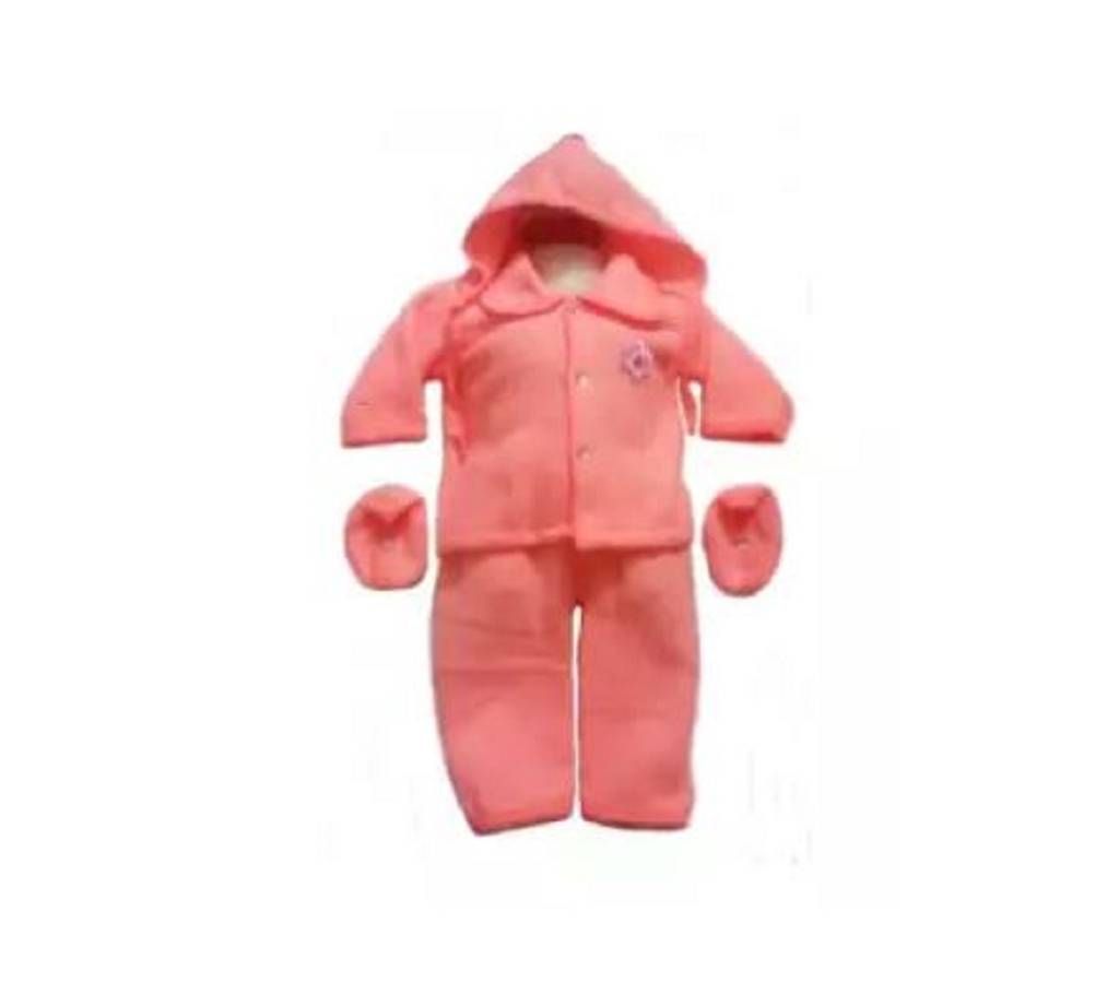 Salmon Woolen New Born Baby Dress Set