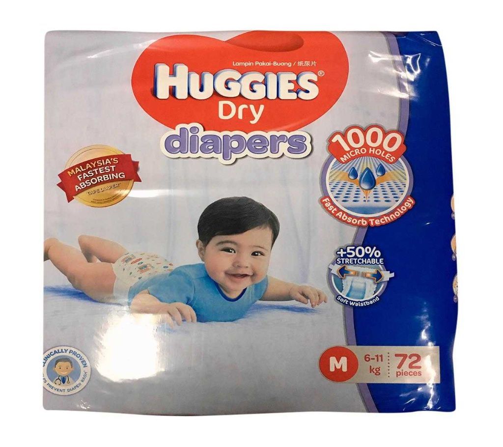 Huggies Kids Diaper Dry Belt Medium- 72 pcs