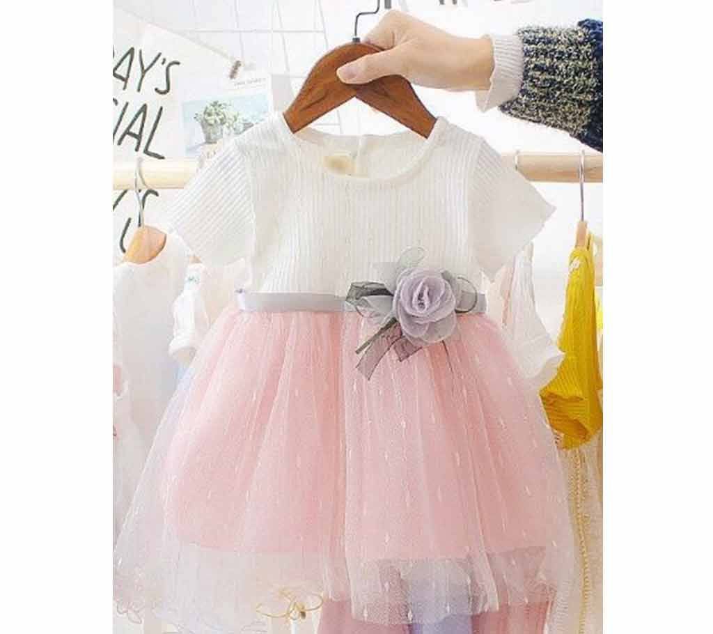 Cute Mesh Short Sleeve Cotton Sweet Dress For Baby Girls (12-18 Month Baby)