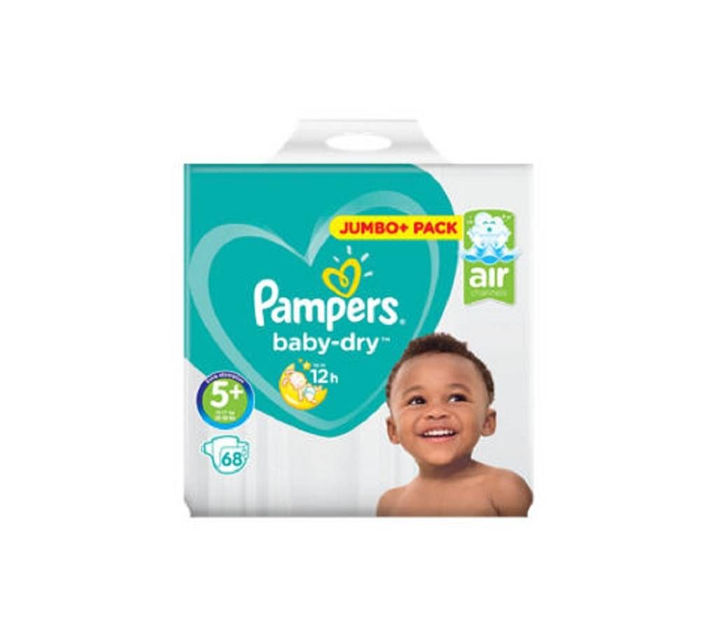 Pampers Baby Dry Size 5+  68 Nappies (12-17Kg) Jumbo+ Pack - UK