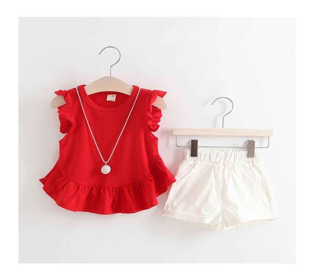 BibiCola Kids Sleeveless 2Pcs Suits Girls Clothing Sets with Locket
