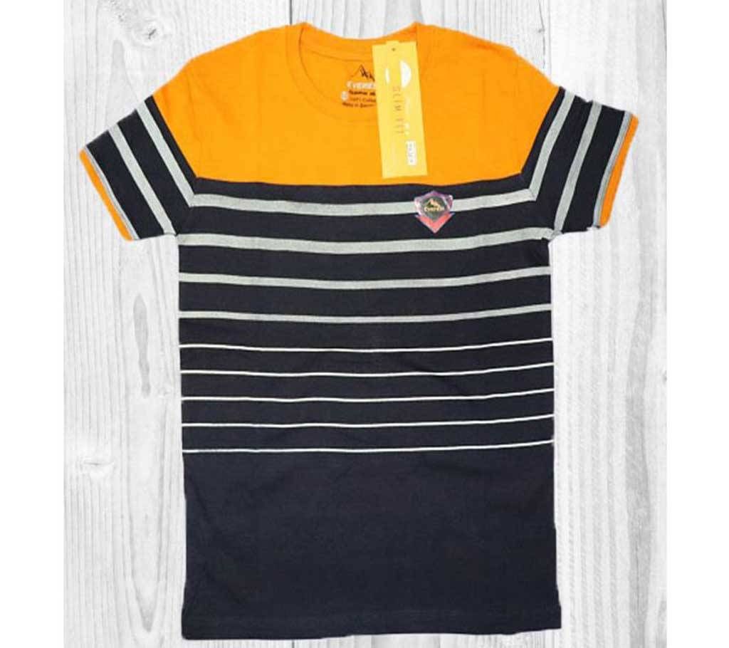 Yellow And Black Cotton Short Sleeve Kids Striped T-Shirt For Boys