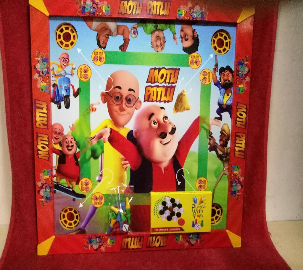 Wooden Motu Patlu Kids Carrom 3 in 1 Game Board - Multicolor