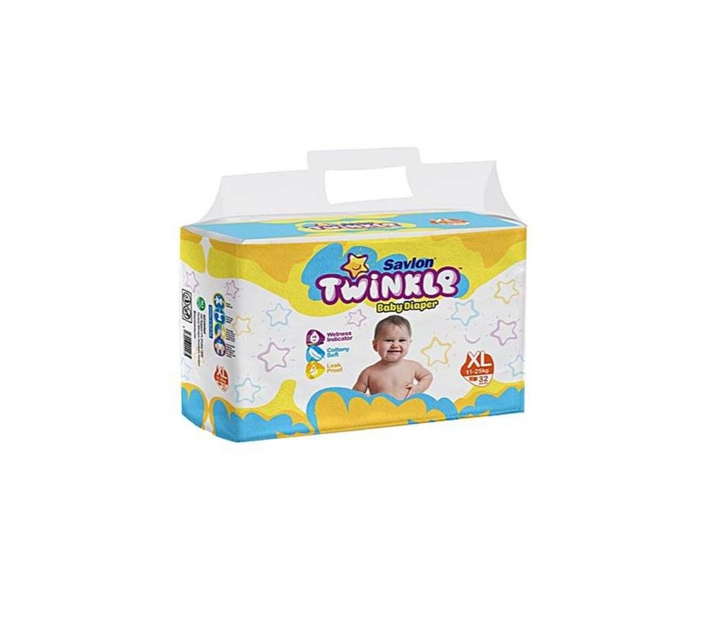 Savlon Twinkle Baby Diaper Extra Large 11-25 KG 32 pcs Belt System