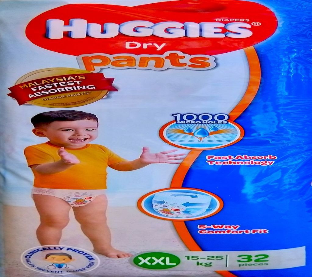 Huggies Dry Pants Diaper- (15-25 kg)- XXL- (32 pcs, Malaysia)