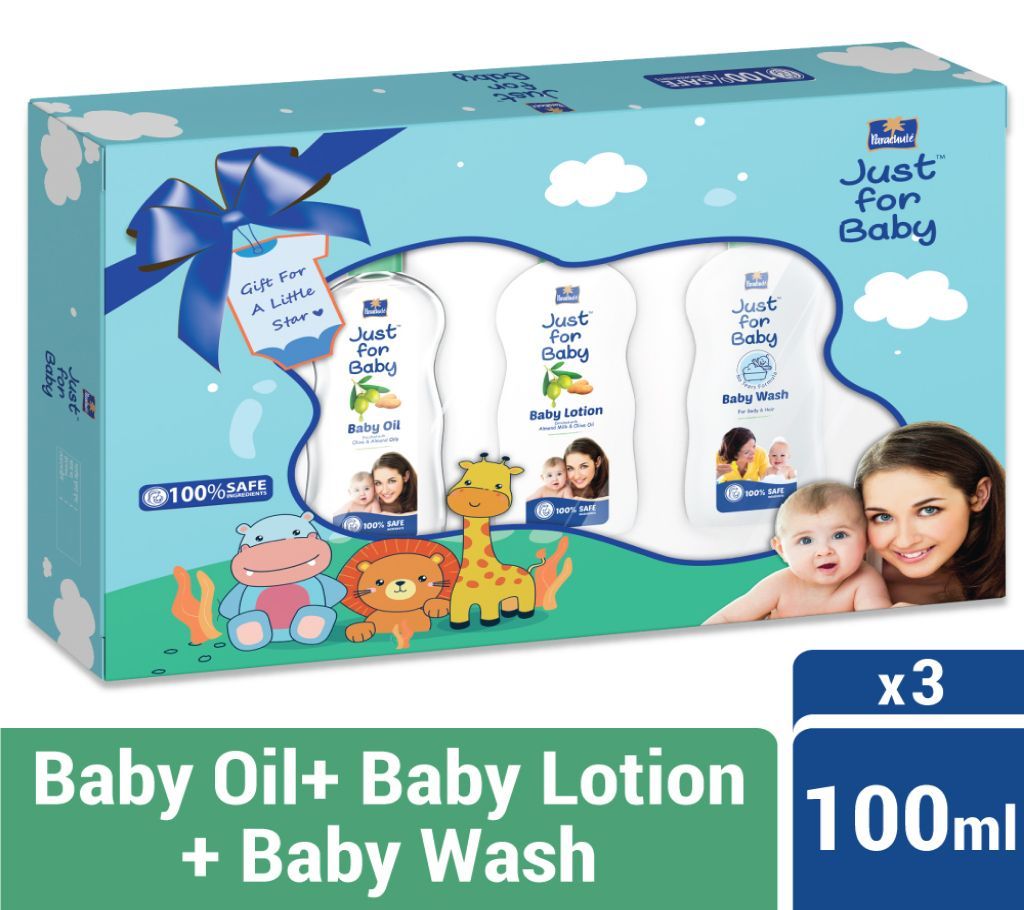 Parachute Just for Baby - Gift Box 100ml x 3 (100ml Baby Lotion, 100ml Baby Wash, 100ml Baby Oil)