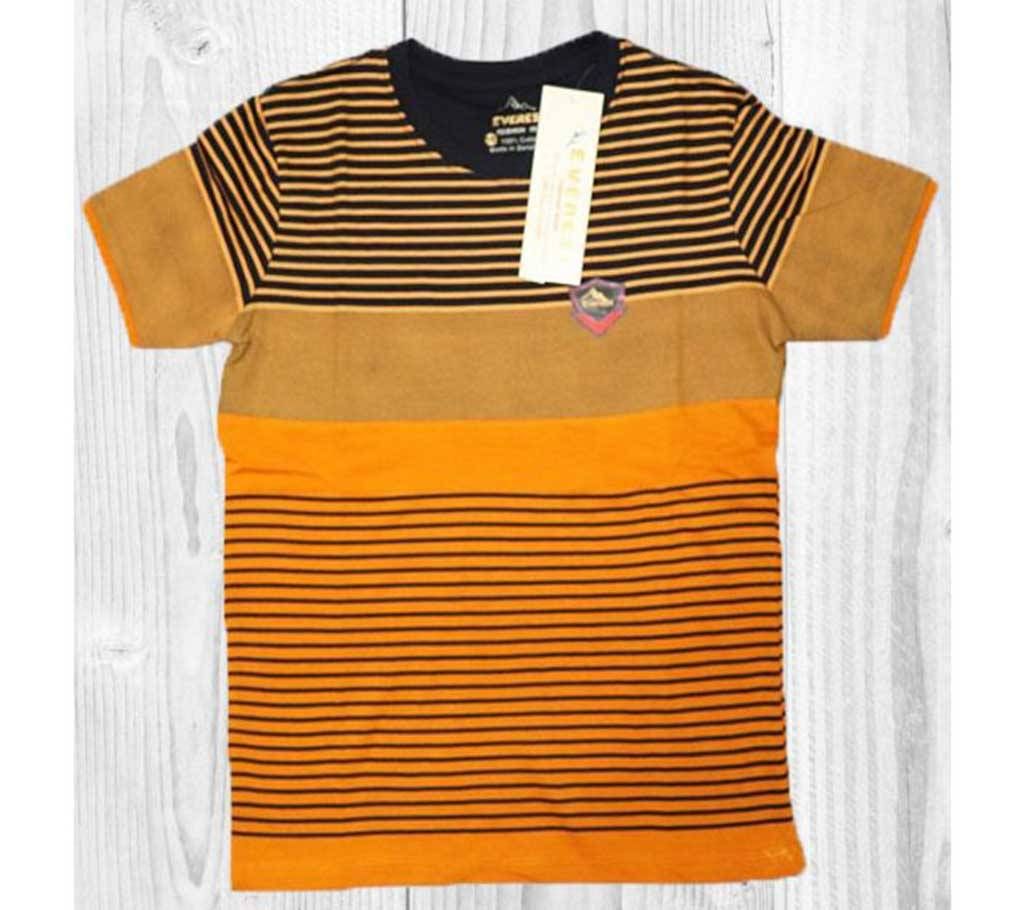 Cotton Short Sleeve Kids Striped T-Shirt For Boys-Yellow And Black