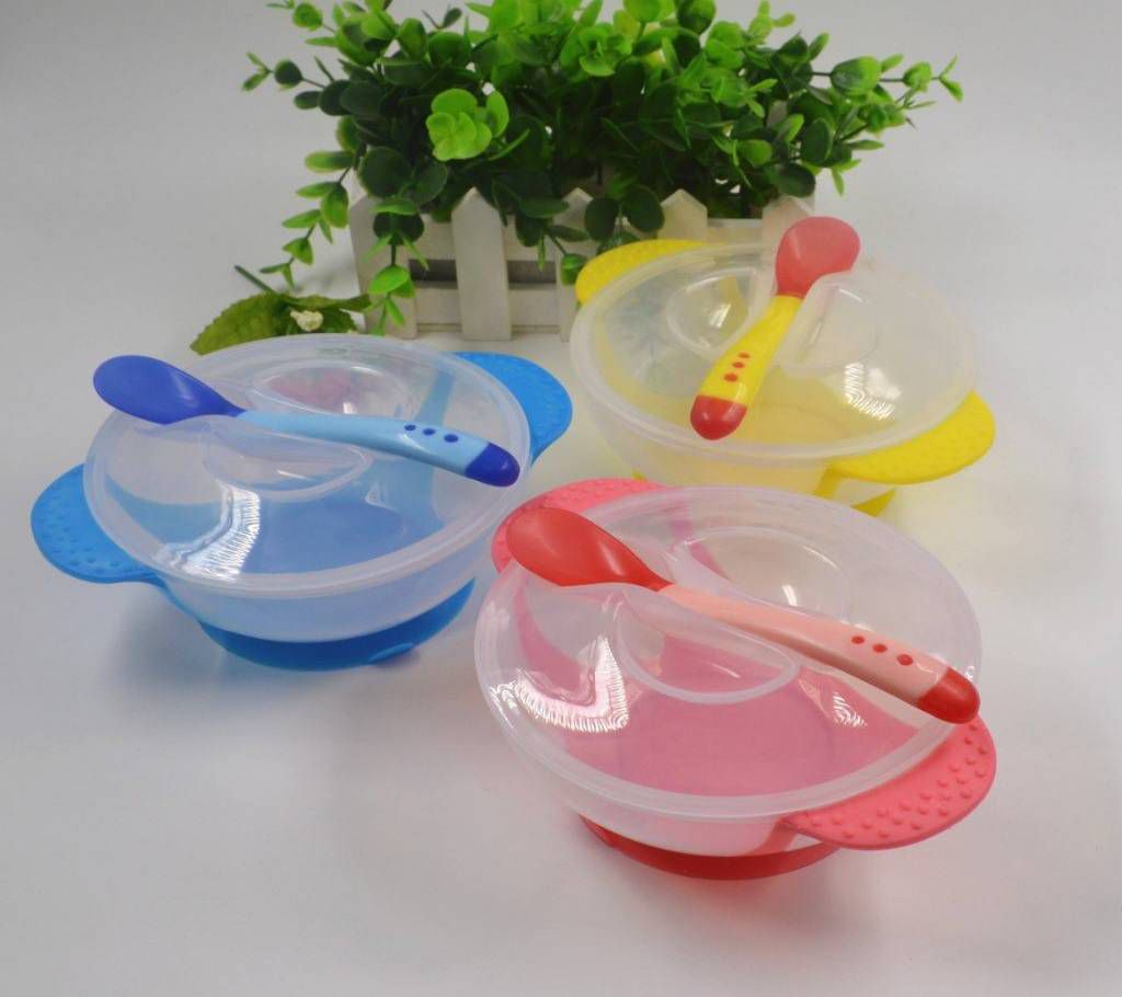 Cute Baby Spoon and Bowl with Cover Feeding Set