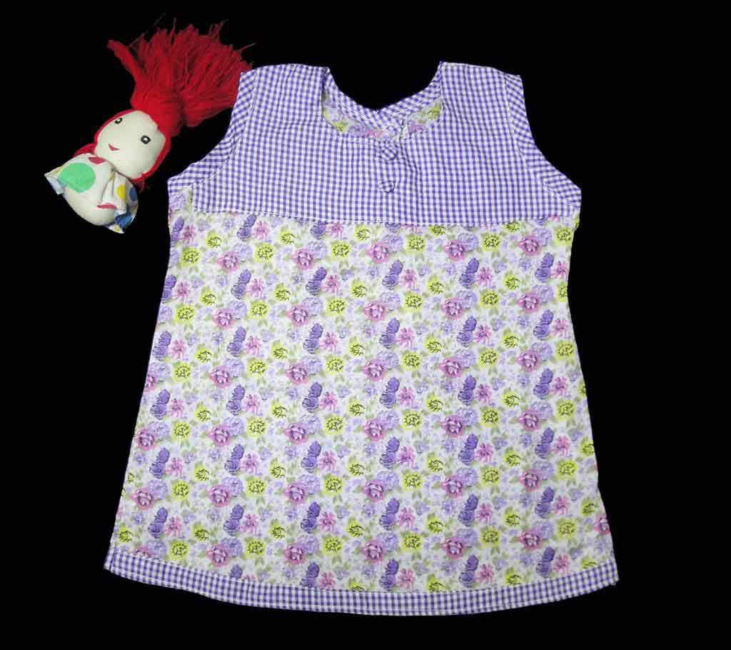 purple printed cotton sleeveless frock for kids 