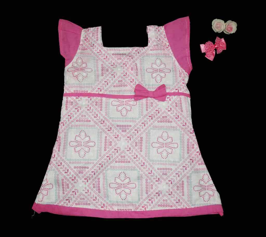 white and pink printed cotton frock 