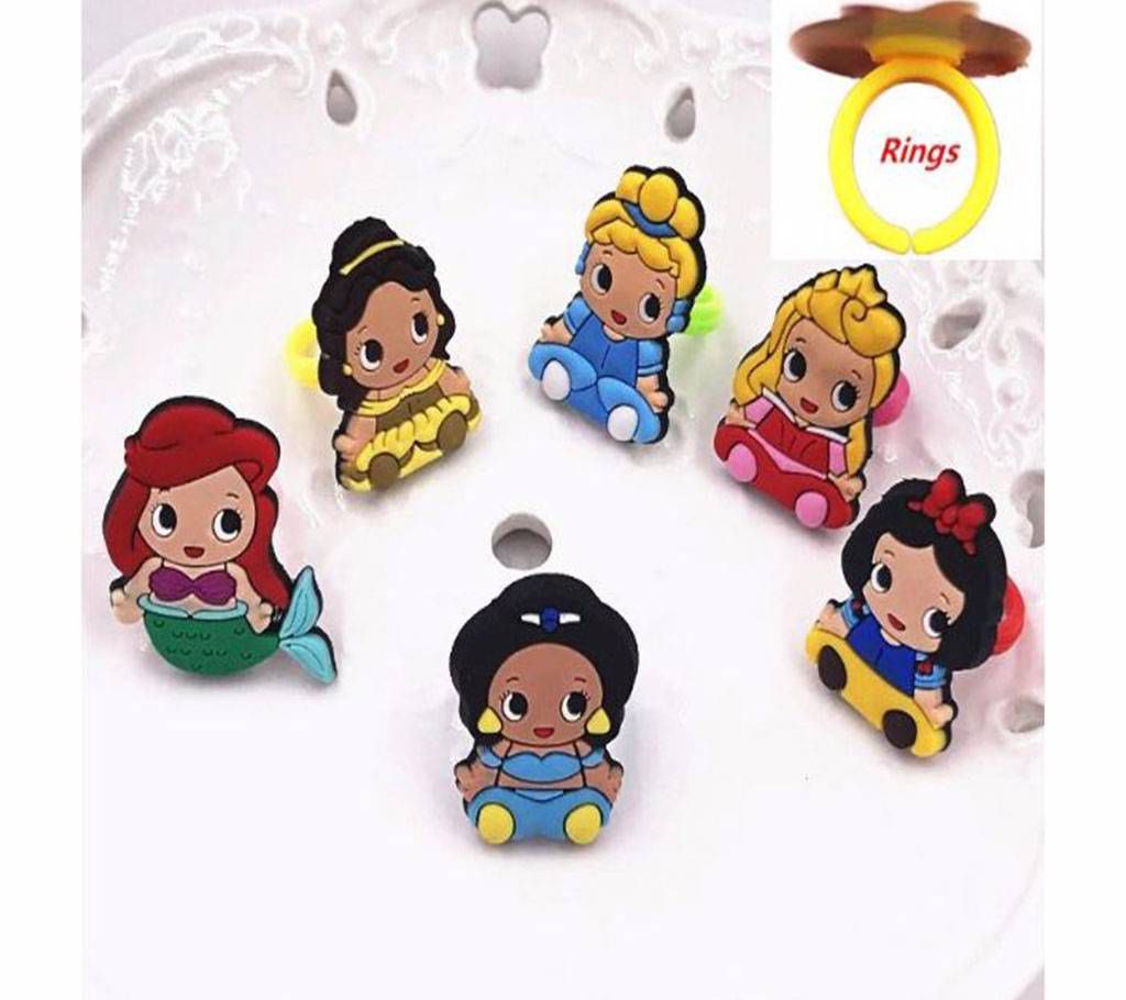 6Pcs Princess Mermaid Snow White Jasmine Baby Girls Children Cosply Finger Rings