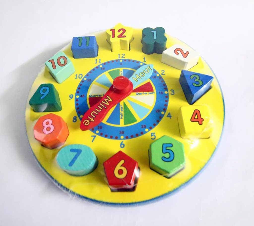 Wooden Building Block Clock Toy For Kids 