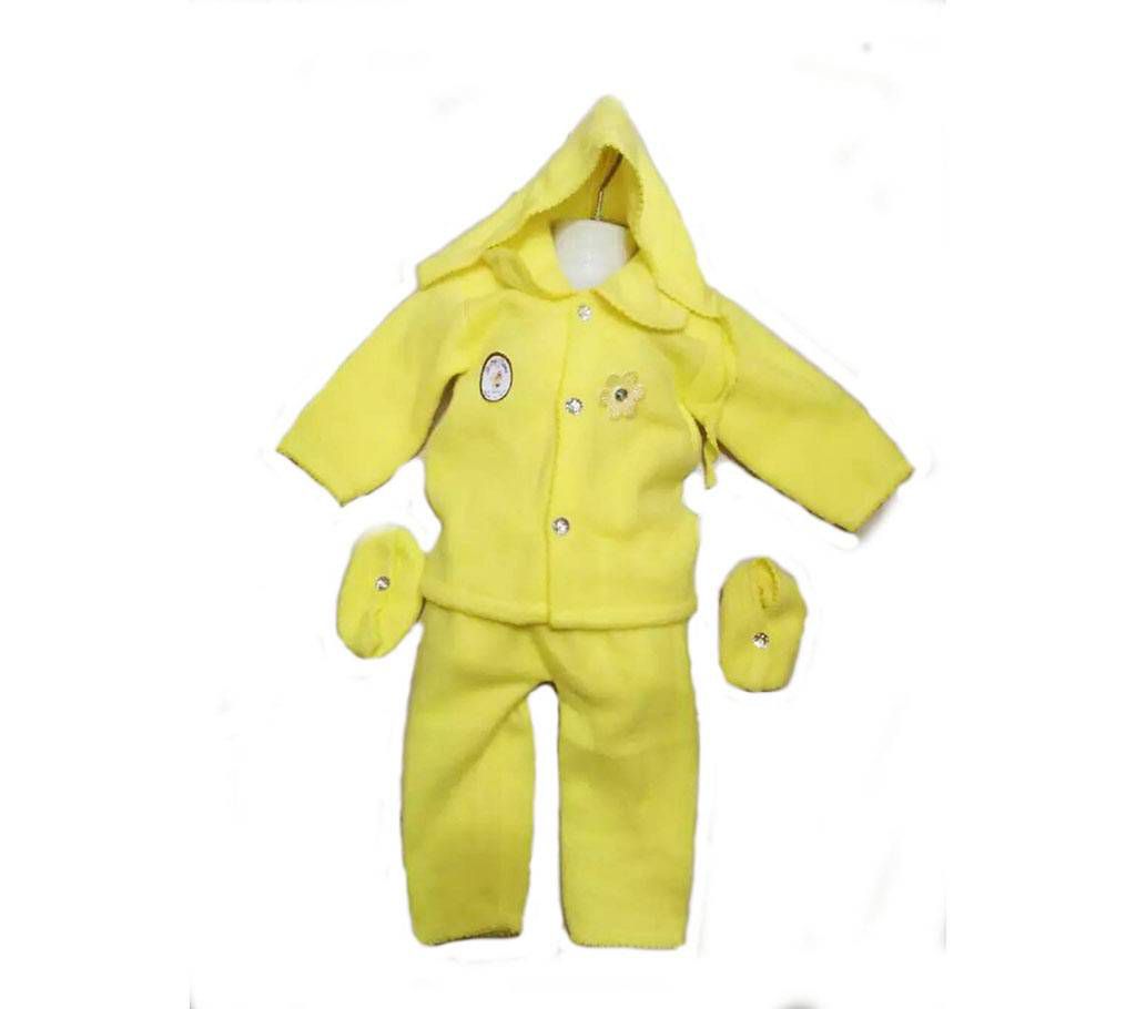 Yellow Cotton New Born Baby Dress Set
