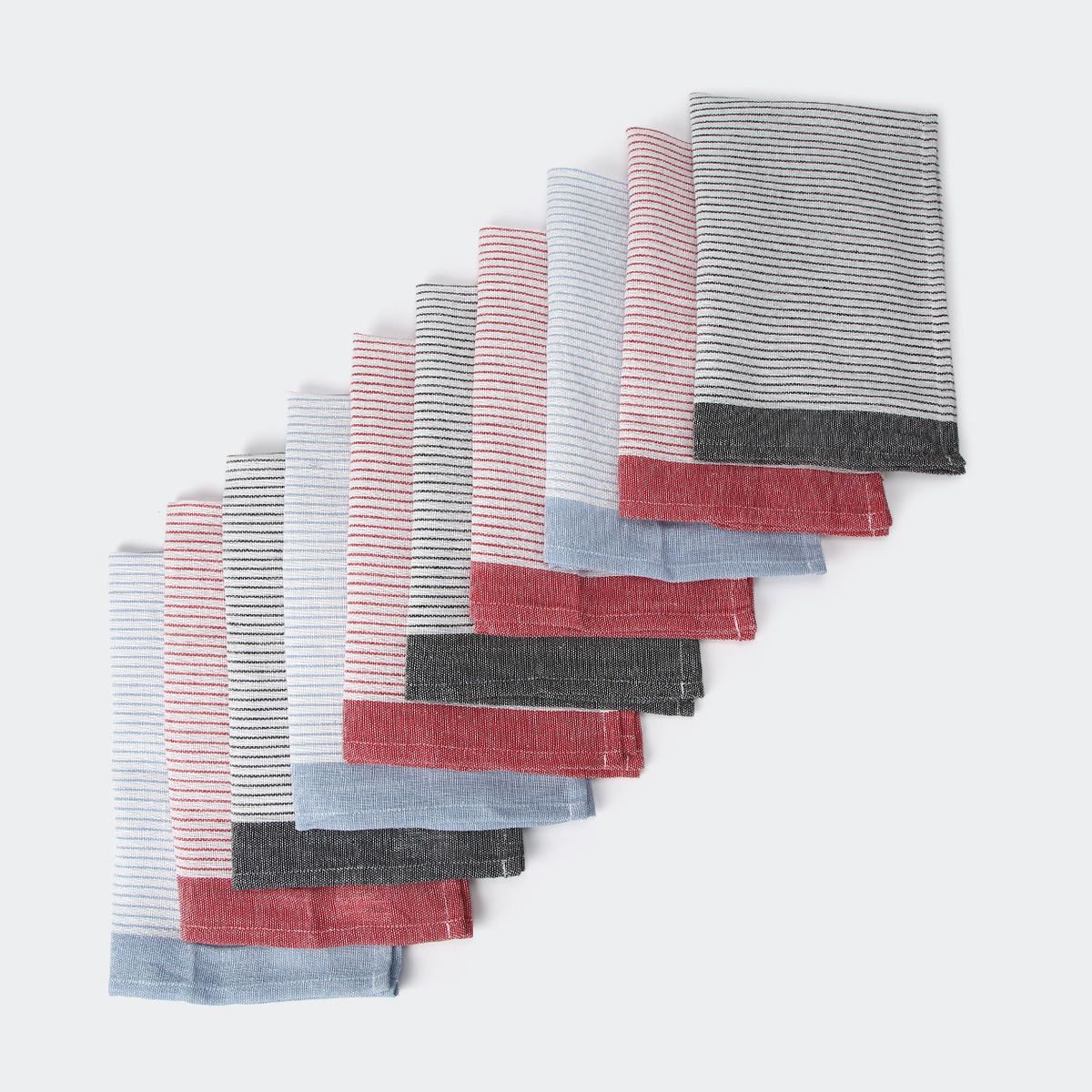 10 Pack Recycled Cotton Striped Tea Towels