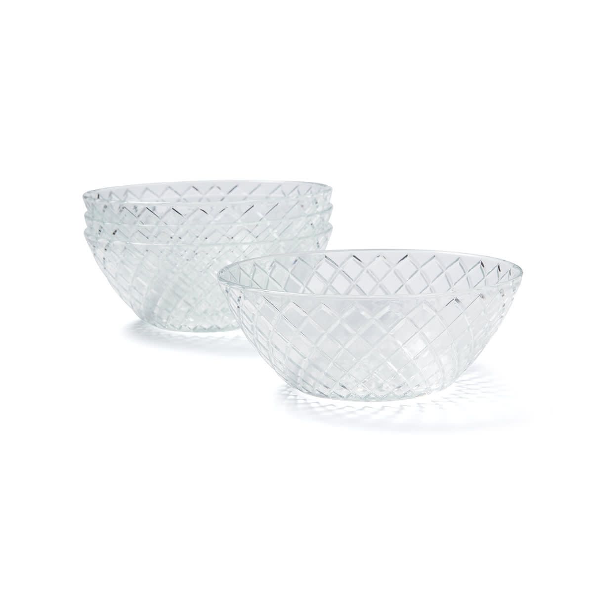 4 Pack Clear Embossed Glass Bowls