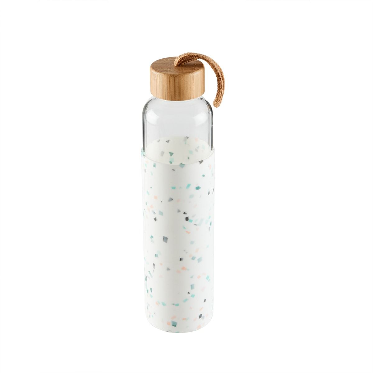 650ml White Glass Drink Bottle with Terrazzo Look Silicone Wrap