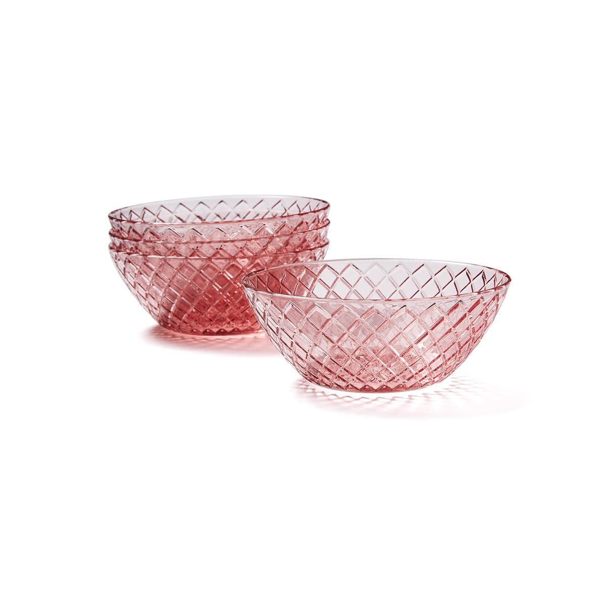 4 Pack Pink Embossed Glass Bowls