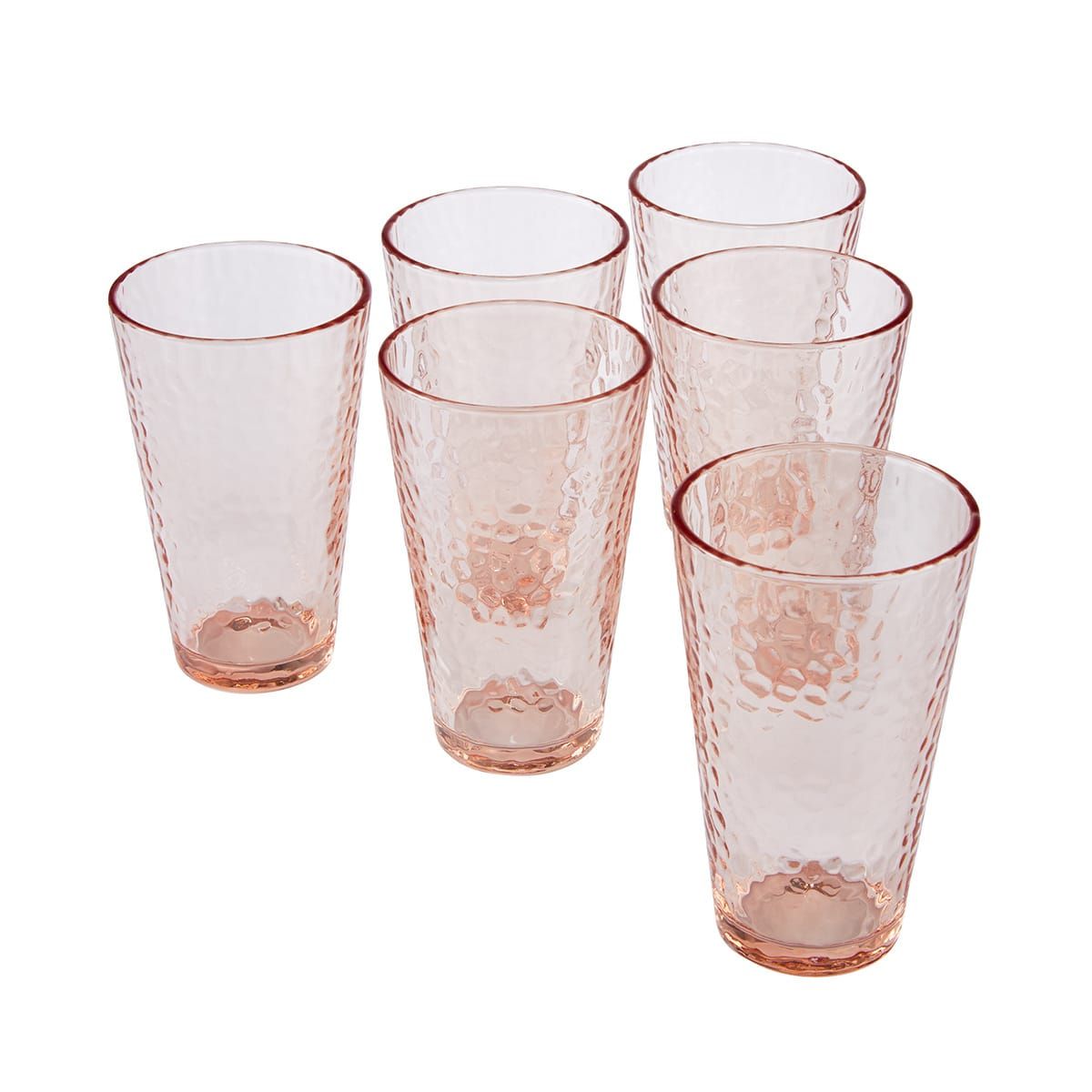 6 Pink Hammered Hiball Glasses