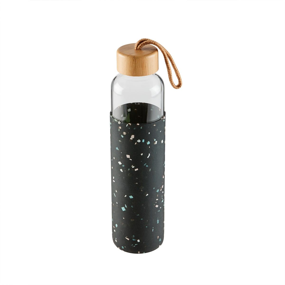 650ml Black Glass Drink Bottle with Terrazzo Look Silicone Wrap