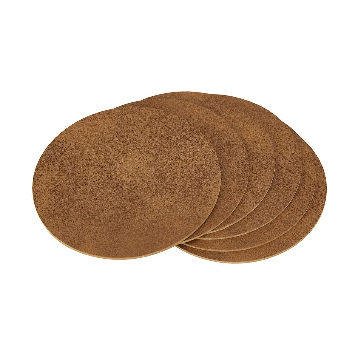 Set of 6 Tan Leather Look Coasters
