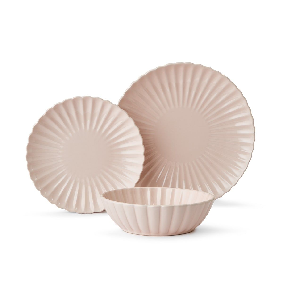 Pink Scalloped 12 Piece Dinner Set