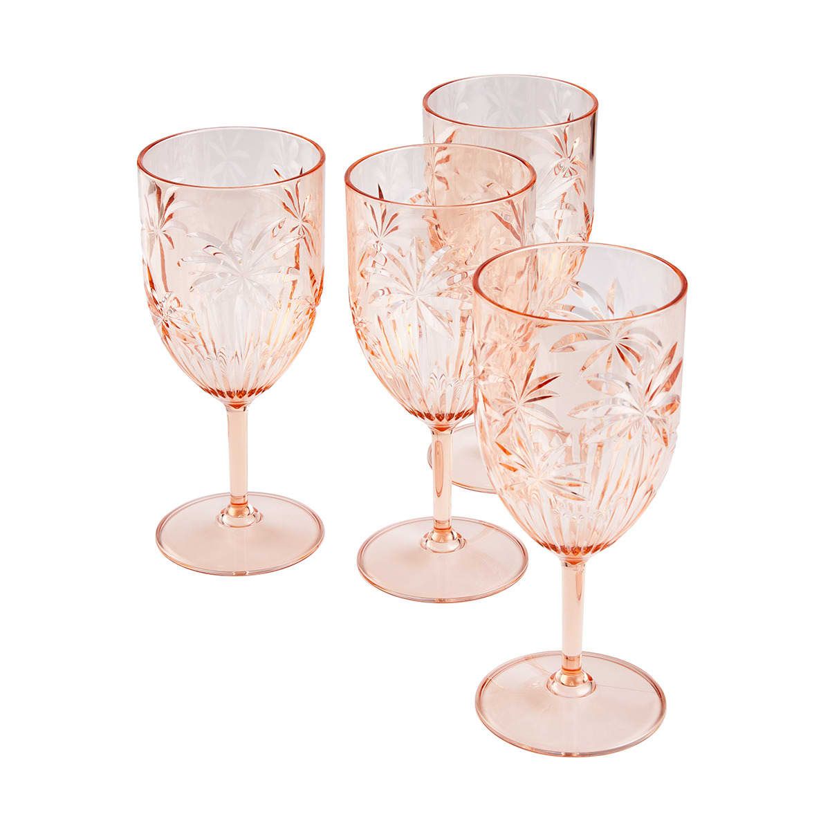 4 Pink Palm Acrylic Wine Glasses