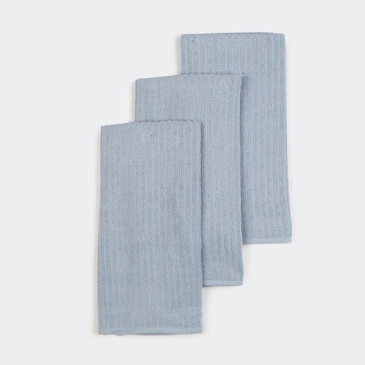 3 Pack Blue Ribbed Terry Tea Towels