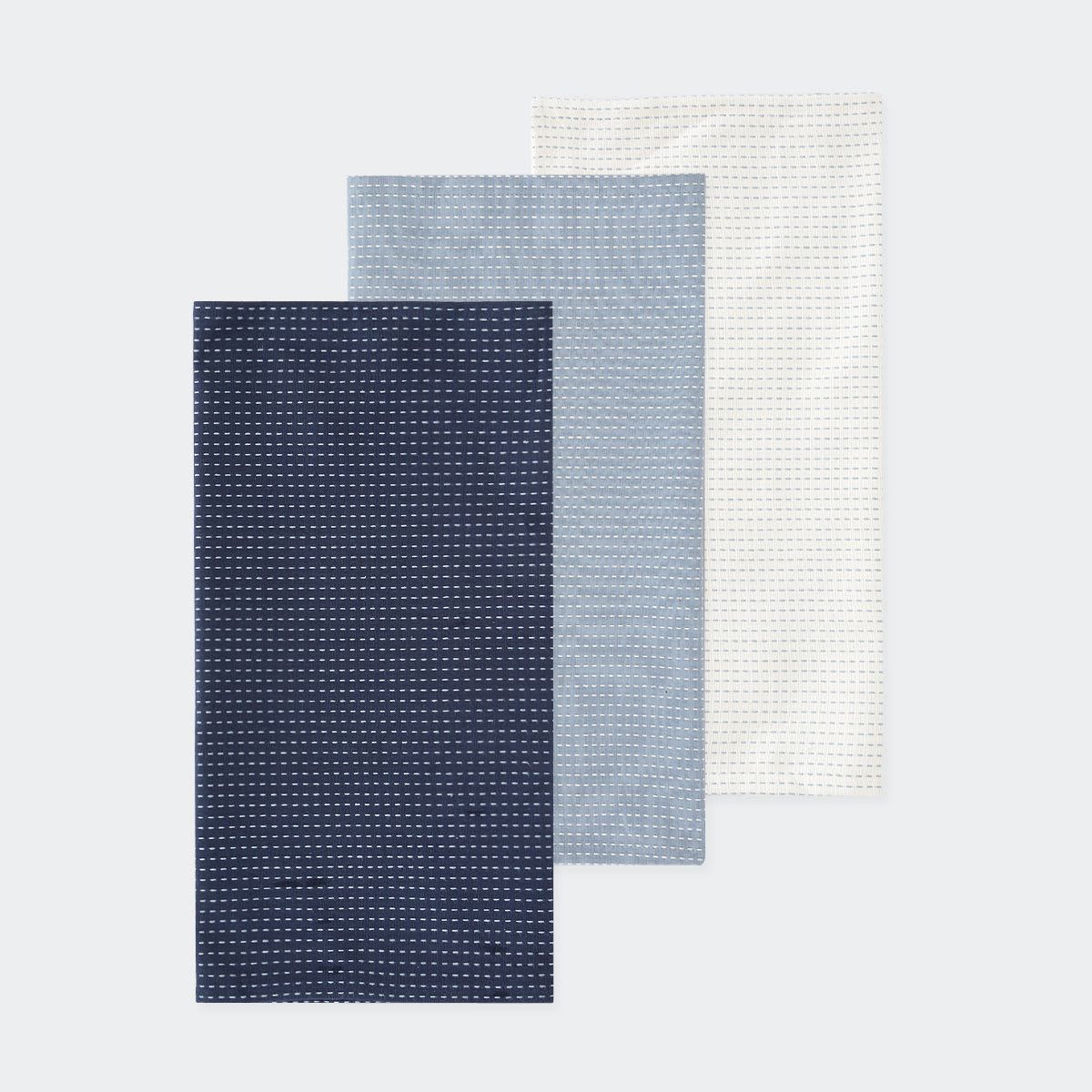 3 Pack Blue Stitch Tea Towels