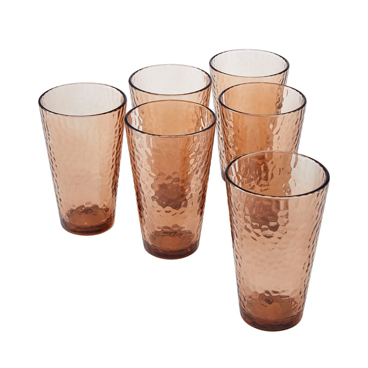 6 Amber Hammered Hiball Glasses