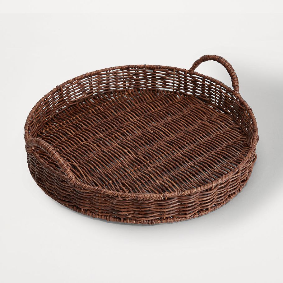Rattan Look Round Tray with Handles