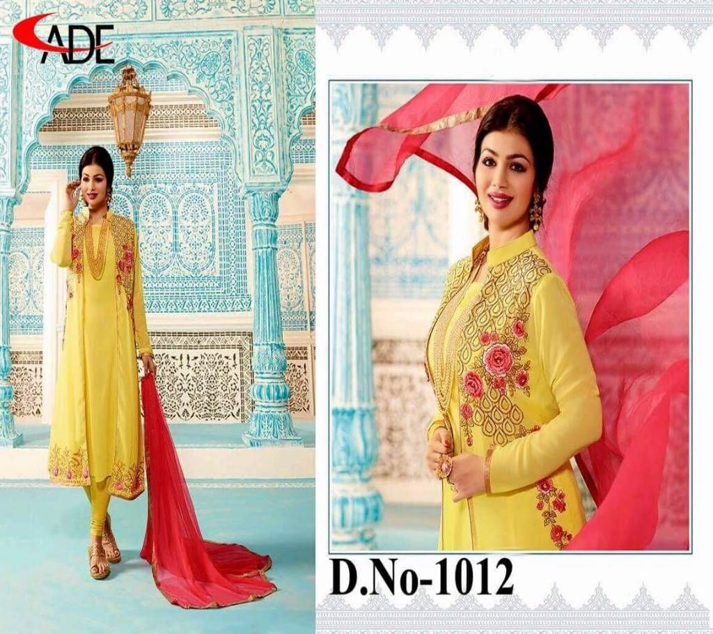 Unstitched Lemon Yellow Georgette Salwar Kameez - Copy