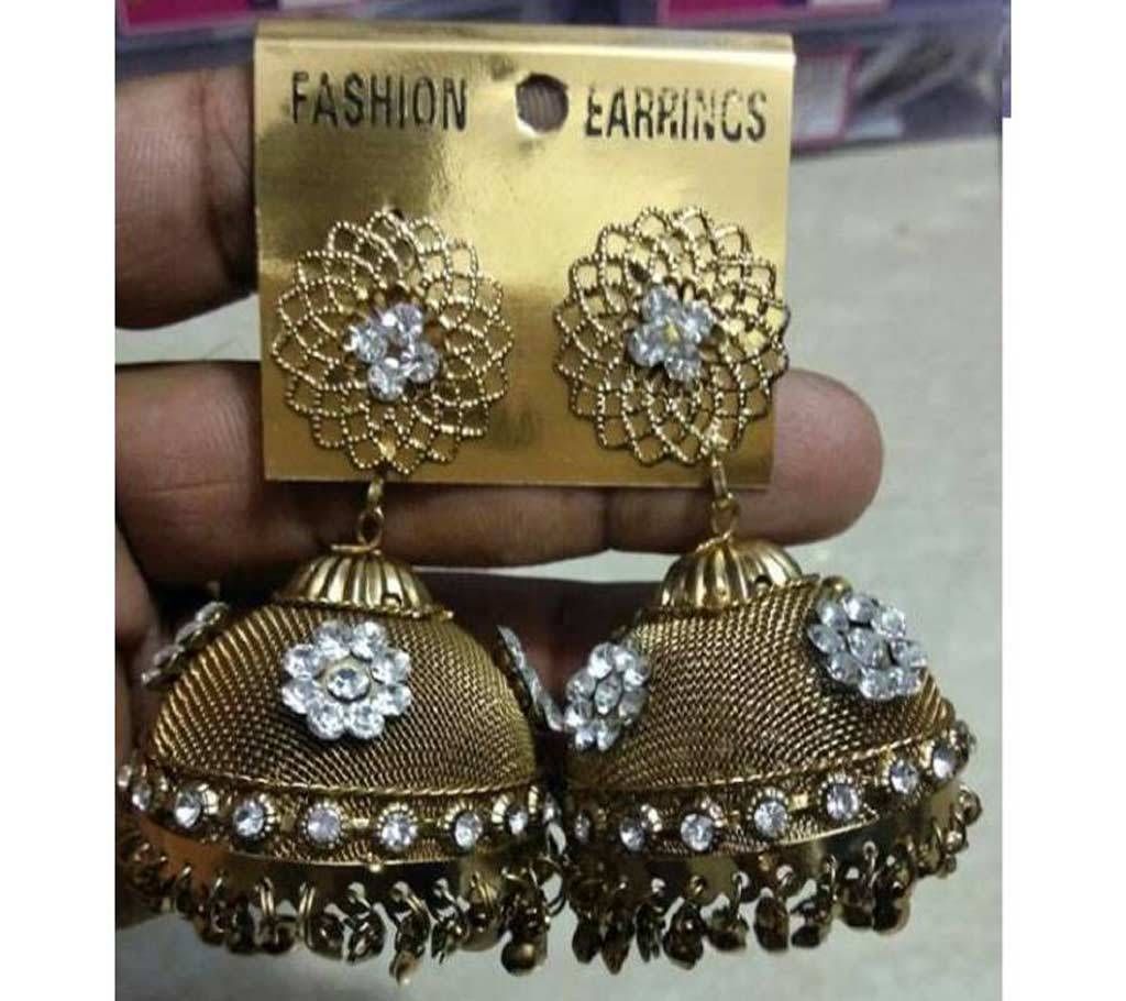 White Stone Gold Plated Jhumka