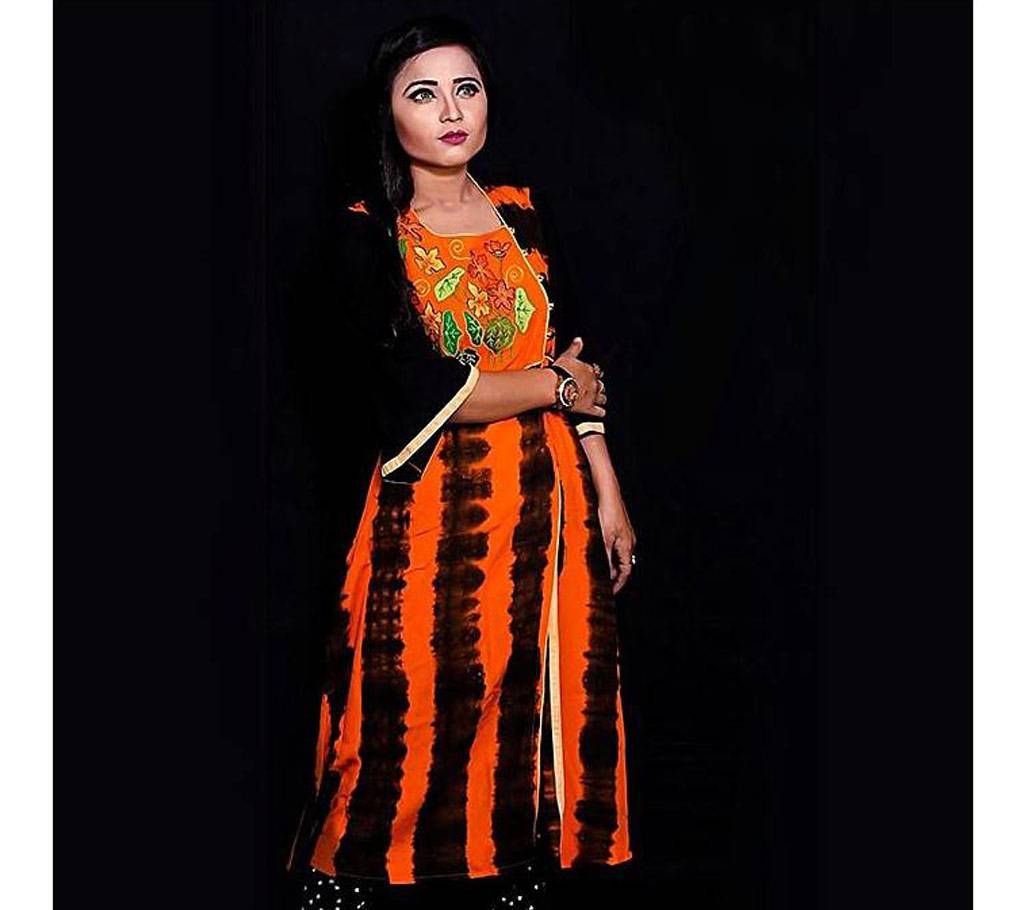 Black and Orange Red Indian Linen Kurti For Women