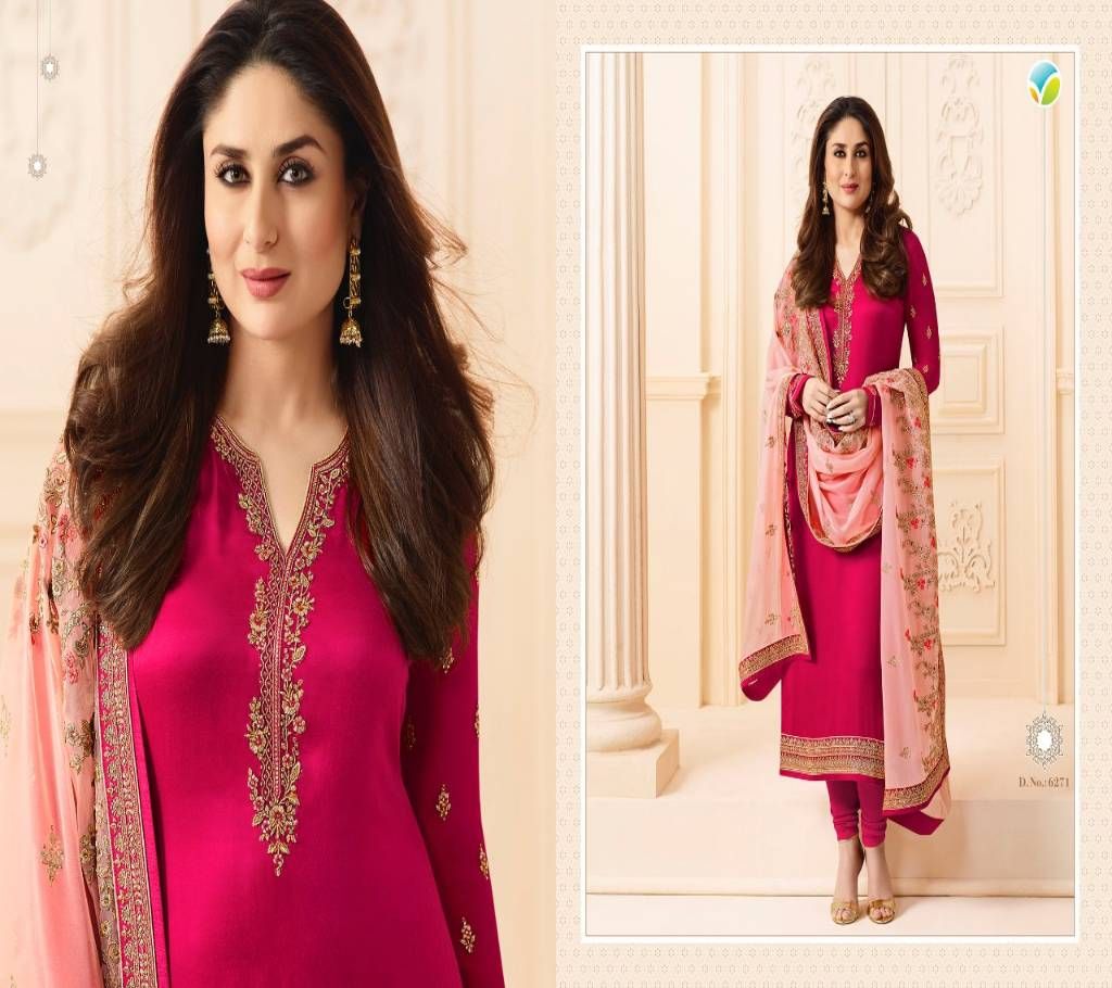 Unstitched Rani Pink Faux Georgette Salwar Kameez - Copy